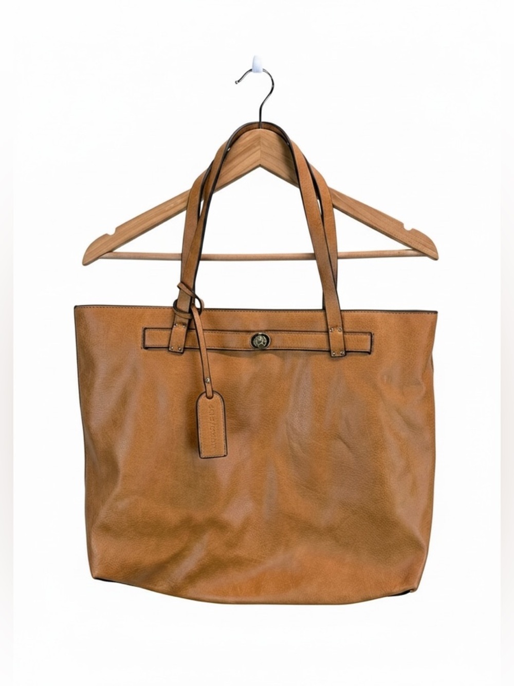 Sole Society Brown Vegan Leather Tote Bag Minimal Chic Work Large